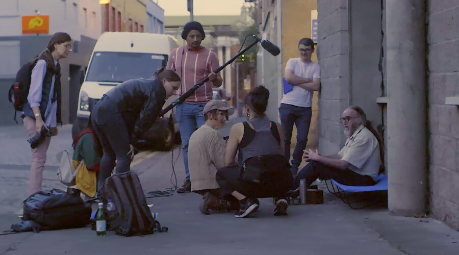 camera crew filming on a dublin street