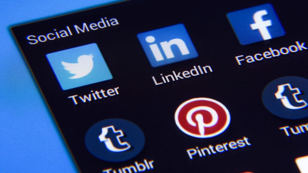 social media icons on a screen close up